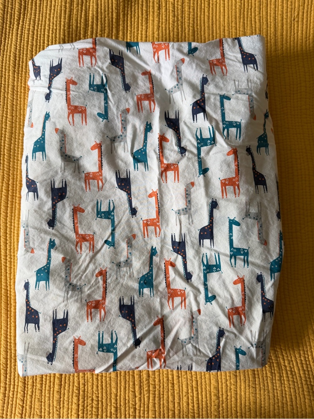 Giraffe Print 100% Cotton Crib Sheet White with Teal, Orange & Navy